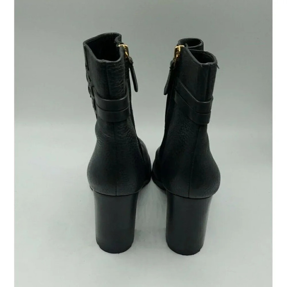 Tory Burch Leigh Black Leather Lug Sole With Logo Boots River Rock SZ 7.5   NWOB - Picture 7 of 13